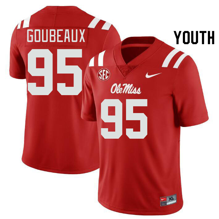 Youth #95 Ben Goubeaux Ole Miss Rebels College Football Jerseys Stitched Sale-Red